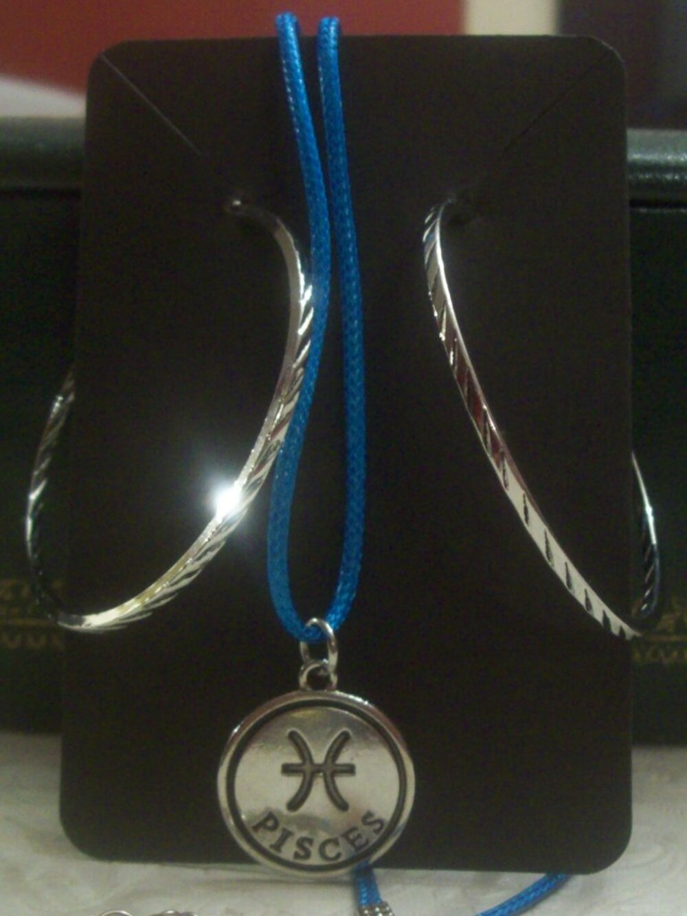 Silver-Tone Jewelry Set: Large Laser-Cut Hoop Earrings and Pisces Pendant, NEW!